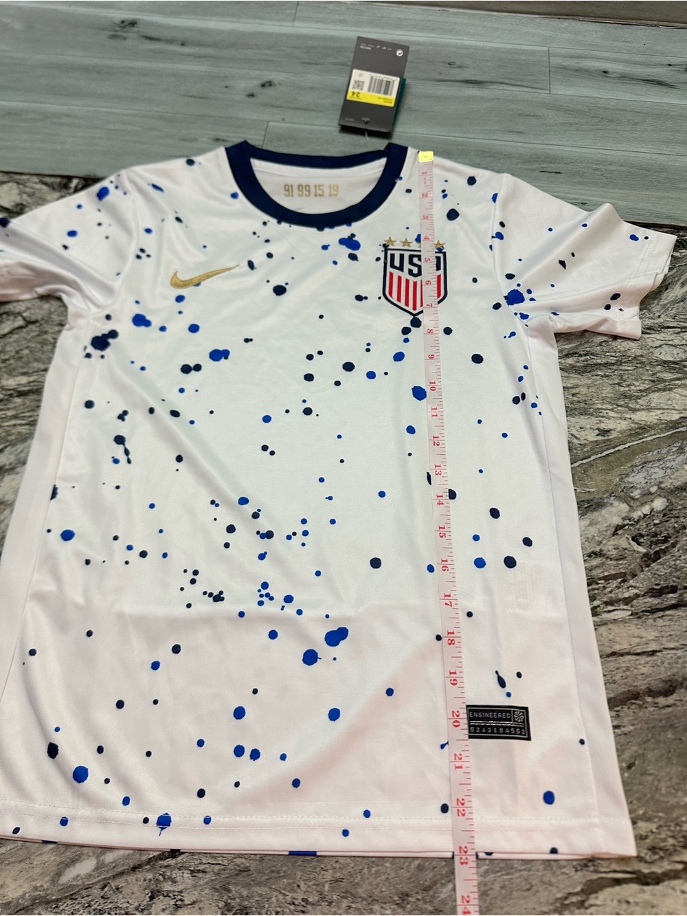 Nike White Splatter Soccer USA Jersey with Navy Accents M Young size - Picture 8 of 14